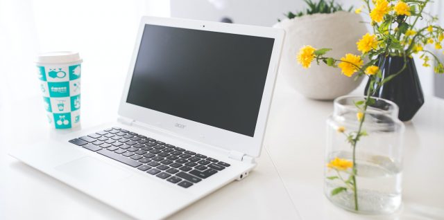 acer chromebook on the white desk